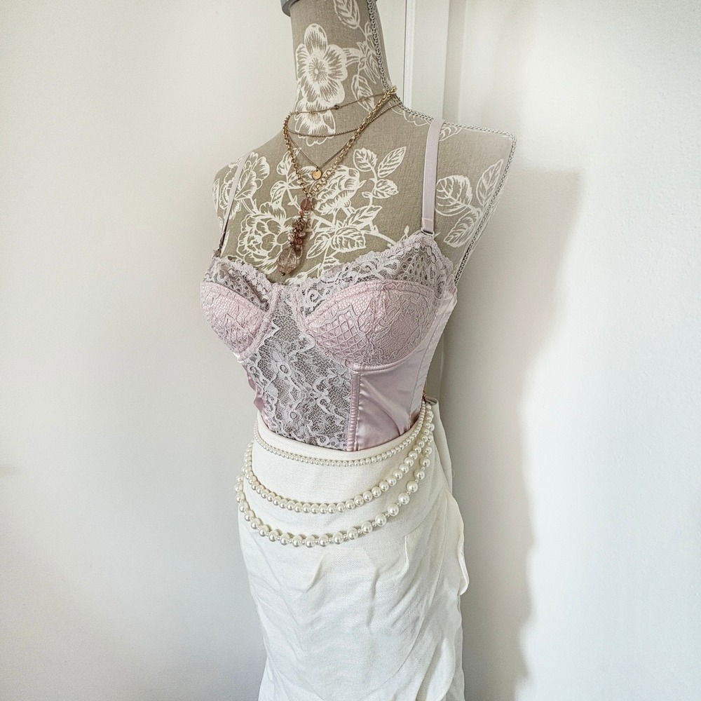 BDG Urban Outfitters Pale Pink Lace Corset Bustier Top, Size S (Fits XS)